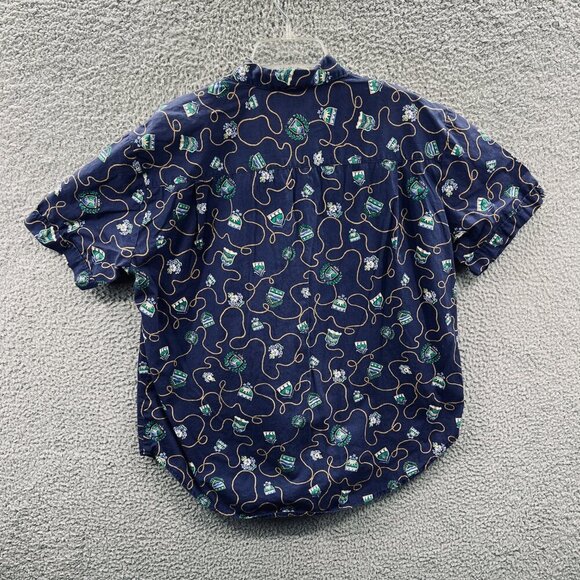 Jantzen Womens Hawaiian Top Large Blue 100% Cotton Crest‎ Flag Shirt Vintage 80s - Picture 2 of 9